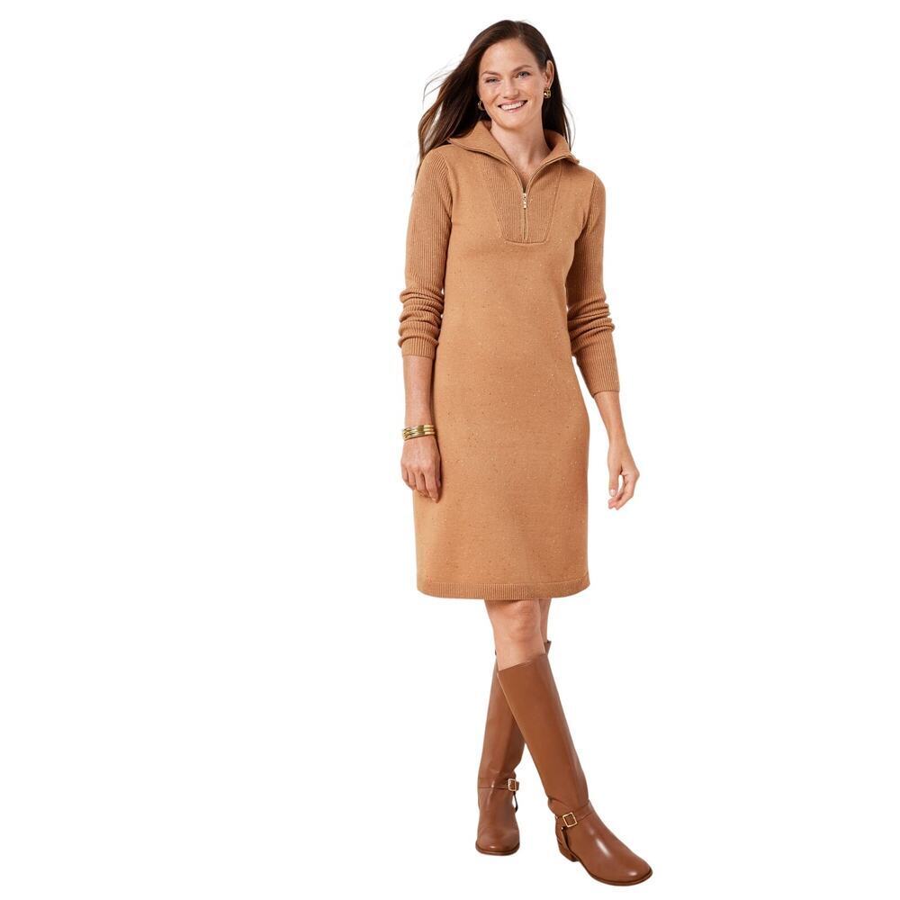 Zip Collar Sweater Dress tweed neutral MP M PETITE winter midi warm NWOT